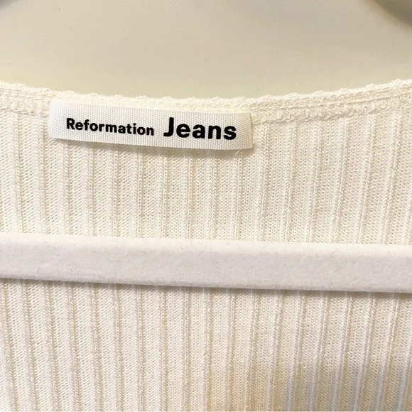 Reformation Bardot Cream Ribbed Short Sleeve Tee - Picture 7 of 8